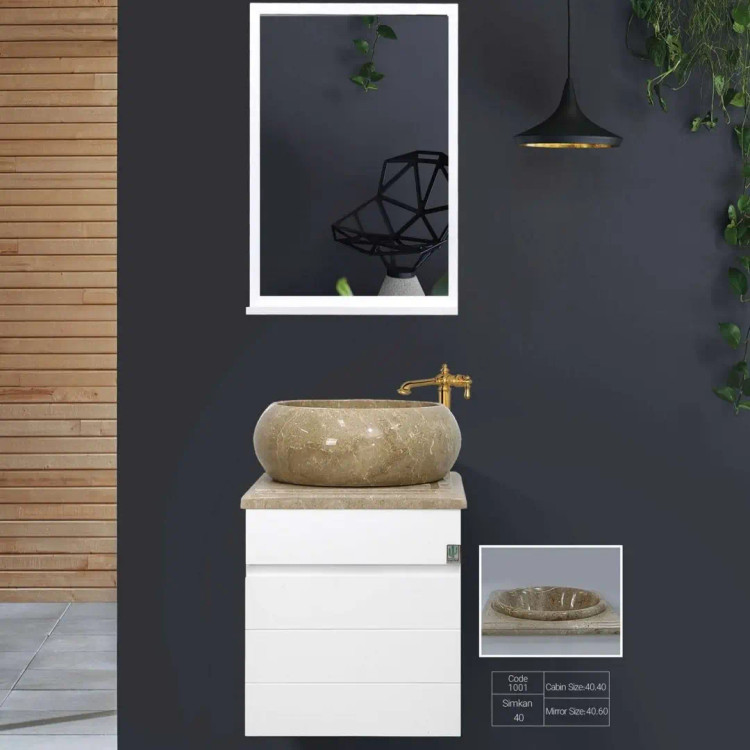 فولست کابین و روشویی کاکتوس کد 1001 مدل سیمکان 40 با سنگ پرشین طوسی